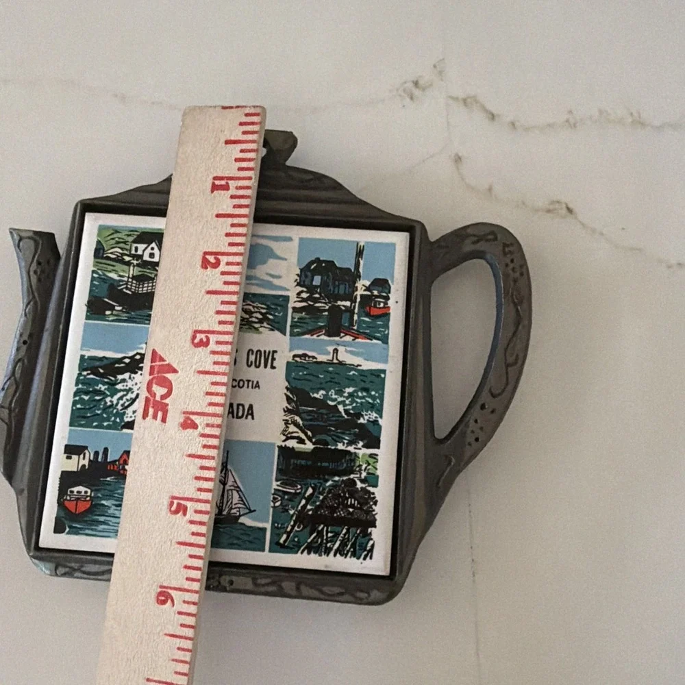 Vintage Peggy's Cove Nova Scotia trivet cast iron & tile hot pad wall decor 80s